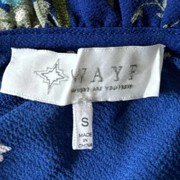 WAYF top size S blue pink floral ruffle trim sleeveless blouse shirt - Picture 6 of 7